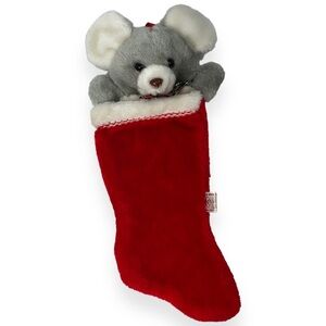 Vintage Christmas Stocking Grey Mouse Plush 80s KB‎ Bros 17” Full Length 3D